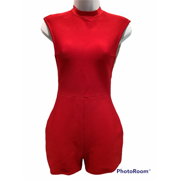 Fashion Vault Red Romper with Open Chain Back M - Picture 2 of 7